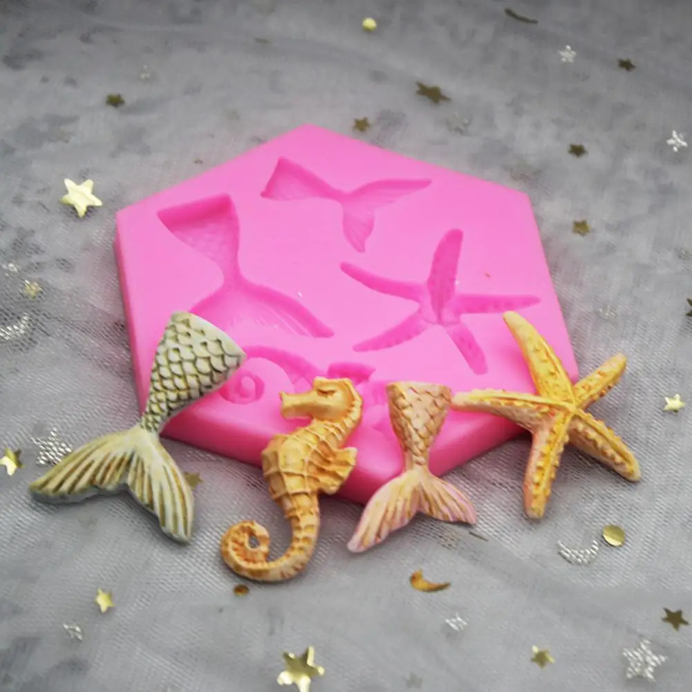 Baking Mould Healthy Soft Marine Life Shape Mold Mini Mermaid Tail Starfish Silicone Mold Chocolate Mold