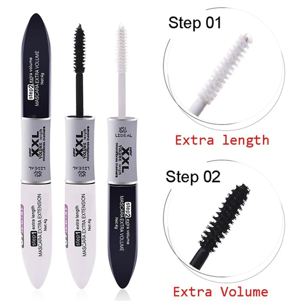 2 IN 1 Waterproof Silk Fiber Volume Double Lengthening Curling Eye Maquiagem Moisturizing Mascara Kit Fiber Lash Mascara T1204