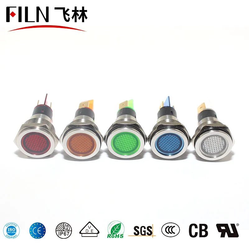 12V 24V 110V 220V 16mm LED Indicator light Flat Singal light Nickel-plated brass Red yellow blue green colorful