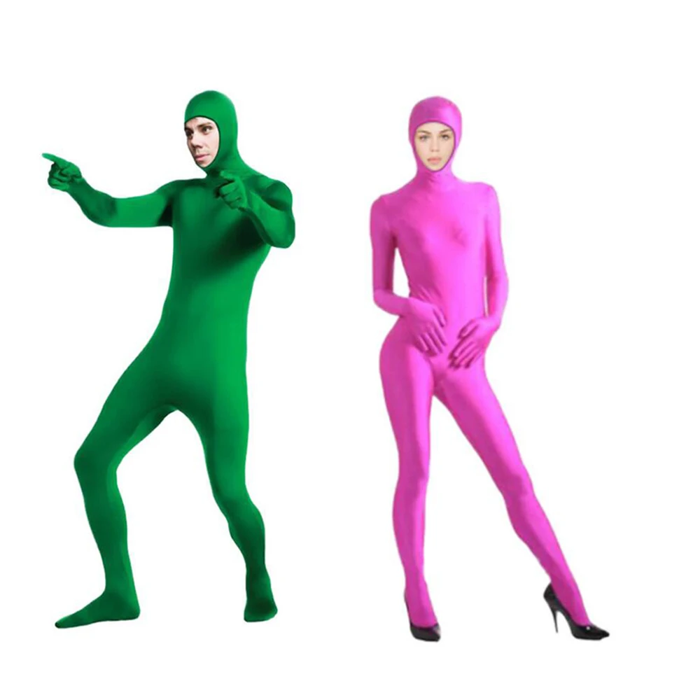 ชุดสูท Joji zentai สีชมพูแบบเปิดหน้าชุดวันฮาโลวีนชุดบอดี้สูทผู้ใหญ่ชุดสำหรับเต้น