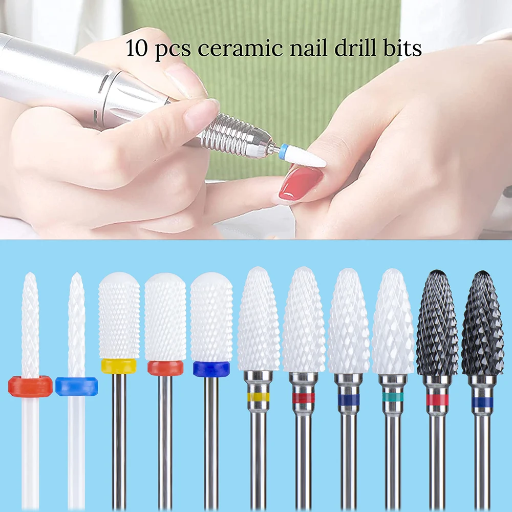 Ensemble de Fraises pour Manucure, Mèches de Perceuse à Ongles Électrique, pour Enlever le Vernis Gel, 10 Pièces