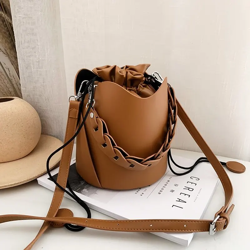 Pure Color Bucket Bags for Ladies 2021 Vintage Style Designer Handbags Women Brand Alar Drawstring Tote Bags Bolsa Feminina