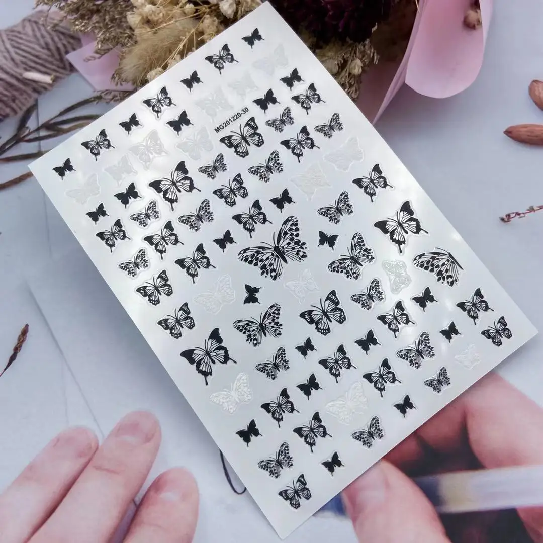 DIY Japanese Style 3d Light Thin Traceless Nail Stickers Nail Art Dark Black Nail Decals Butterfly Nail Art Women Girl Gifts