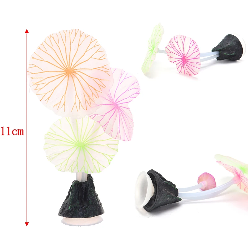 Fluorescent Artificial Glowing Lotus Leaf Mushroom Ornament Luminous Silicone Plant Aquarium Decor Fish Tank Accessories