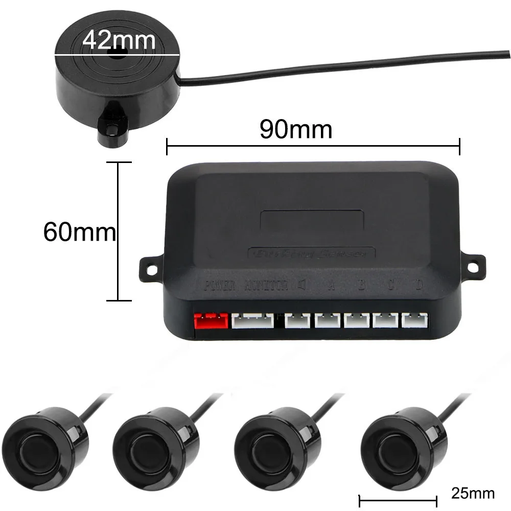 Car Parking Sensor Kit 4 Sensors Buzzer Reverse Backup Radar Sound Alert Indicator Car Distance Detection System