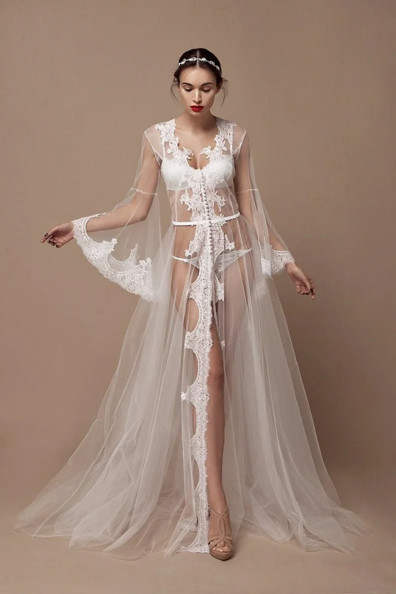 

Sexy Night-Robe Women Kimono Bathrobe Bride Bridesmaid Wedding Robe Appliques Lace Trim Sleepwear Casual Home Clothes Nightwear