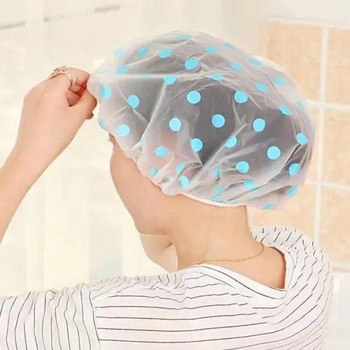 

Lovely Dots Thickened Waterproof Transparent Shower Cap Bathroom Bathing Hat