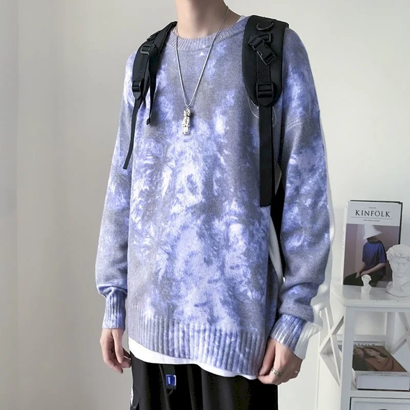 Sweater Men And Women Autumn Winter Tie-dye Gradient Color Tide Korean Loose Knit Lazy Couple Jacket