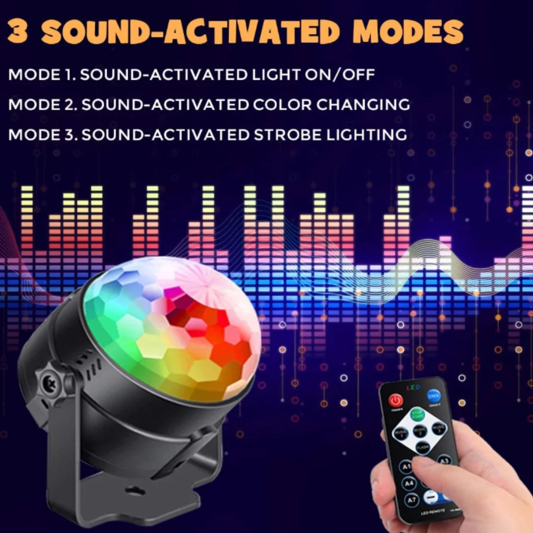 Sound Activated Party Lights with Remote Control, DJ Lighting, RGB Disco Ball Light, Strobe Lamp, 7 Modes Stage
