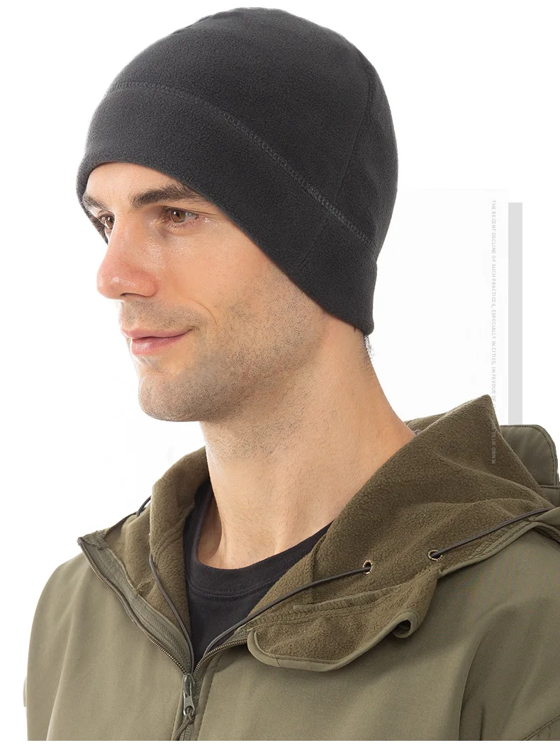 Warme Mütze, Winter, weich, für Herren, Beanie, Ski, Radfahren, hautfreundlich, taktisch, antistatisch, Wandern, Thermo-Fleece, Laufen, winddichte Kappe – Detail 8