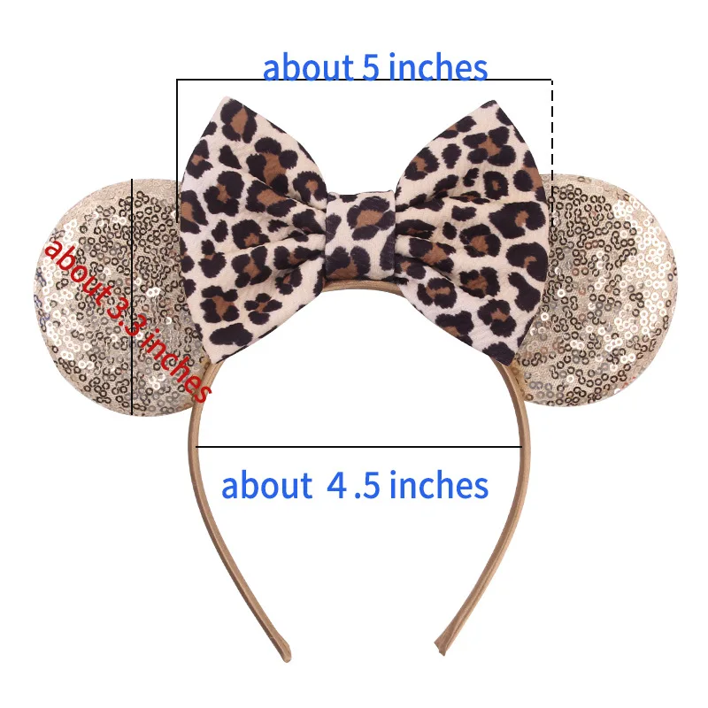 Disney-diadema con orejas de Mickey y lazo de leopardo para bebé, accesorios para el cabello, tocado para niña, decoración para la cabeza, regalo, 1