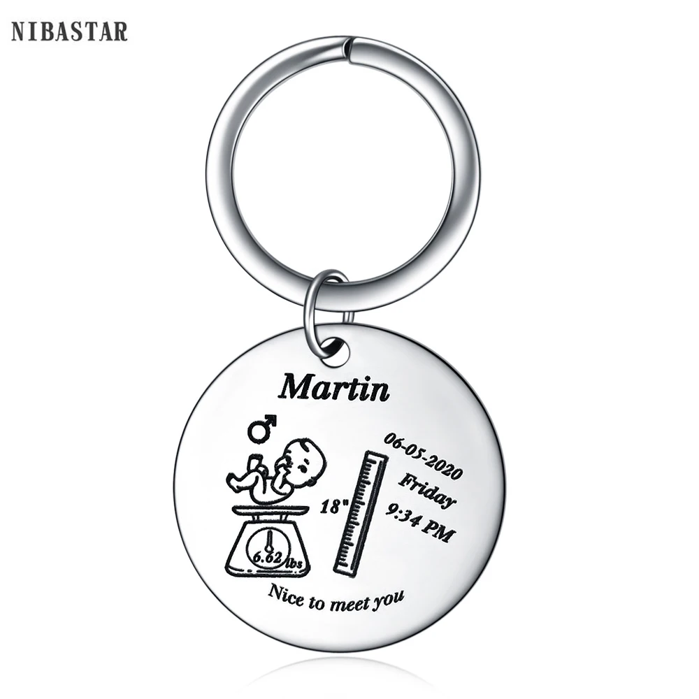 

NIBASTAR Engraved Baby Date Footprint Key Chain Custom New Dad Mom Gift Baby Personalized Keepsake High Quality Keyring