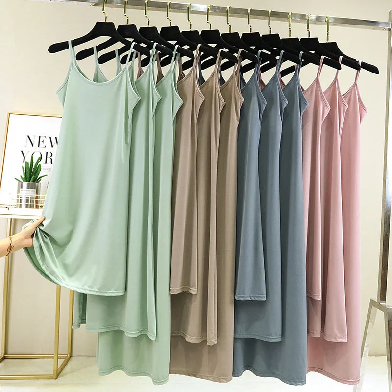 Summer Women's Soft Ice Silk Dress 2024 New Casual 7 Colors O-Neck Sleeveless Spaghetti Beach Sexy Ice Silk Home Dress Vestidos