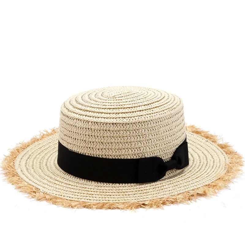 

2020 New Sale Flat Top Sun Hat Summer Spring Women Travel Caps Bandages Beach Child Traw Hat Breathable Girls Hat