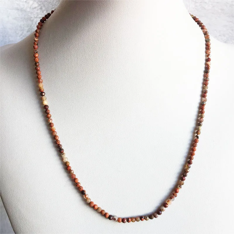 Rare 3MM Faceted Red Brecciated Blood Necklace Vintage Natural Stone Jewelry Noble Elegant Exquisite Beaded Chain Choker Collier