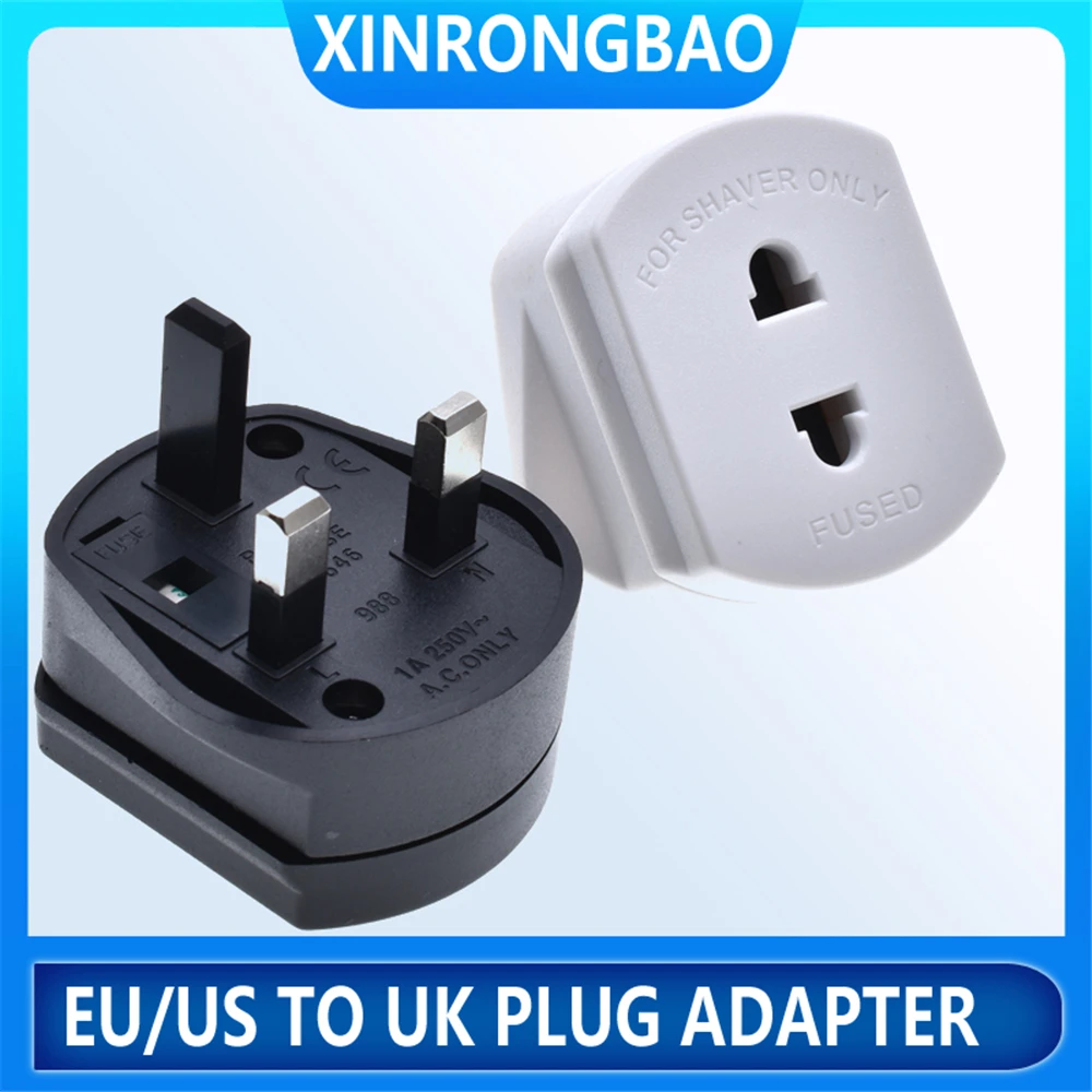 EU/US to UK plug adapter with 1A fused white and black color Shaver plug electric charge socket 13A250V