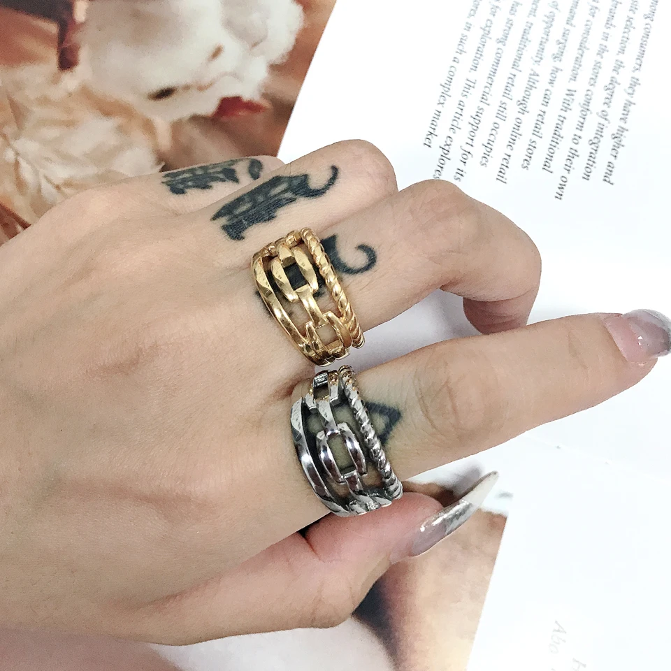 New Luxury Women Weaving Twisted Gold Color Wedding Rings Stainless Steel Anillos Joyas De Mujer Jewelry Wholesale Drop Shipping