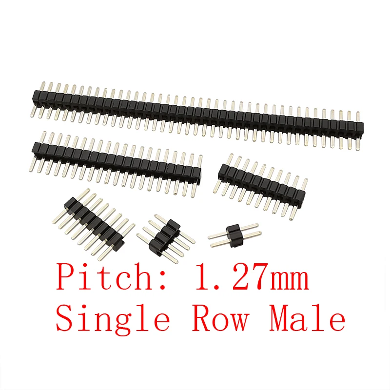 Pitch 1.27mm Single Row Male Plug Pin Header PCB Board Pinheader Straight Connector 2P 3P 4P 5P 6P 8P 10P 12P 15P 20P 40P 50Pin