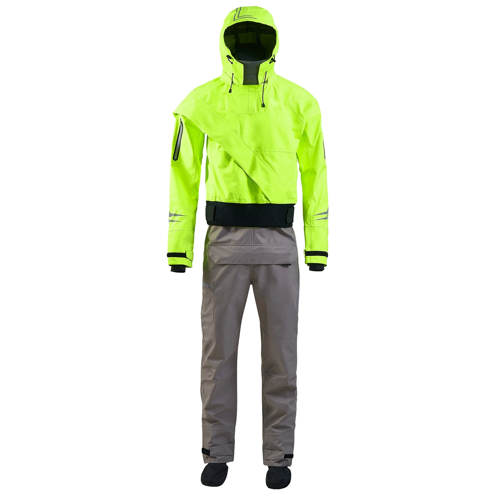 

Men's Kayaking Drysuit Latex Cuff and Splash Collar Flatwater Paddling One-Piece Hoodies Light Green In Winter And Spring DM15