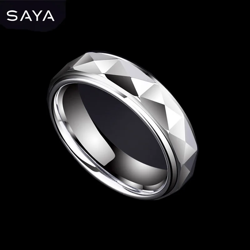 Ring for Men, Tungsten Carbide Step Wedding Ring with Multi-Facelet Prism Design, Customized