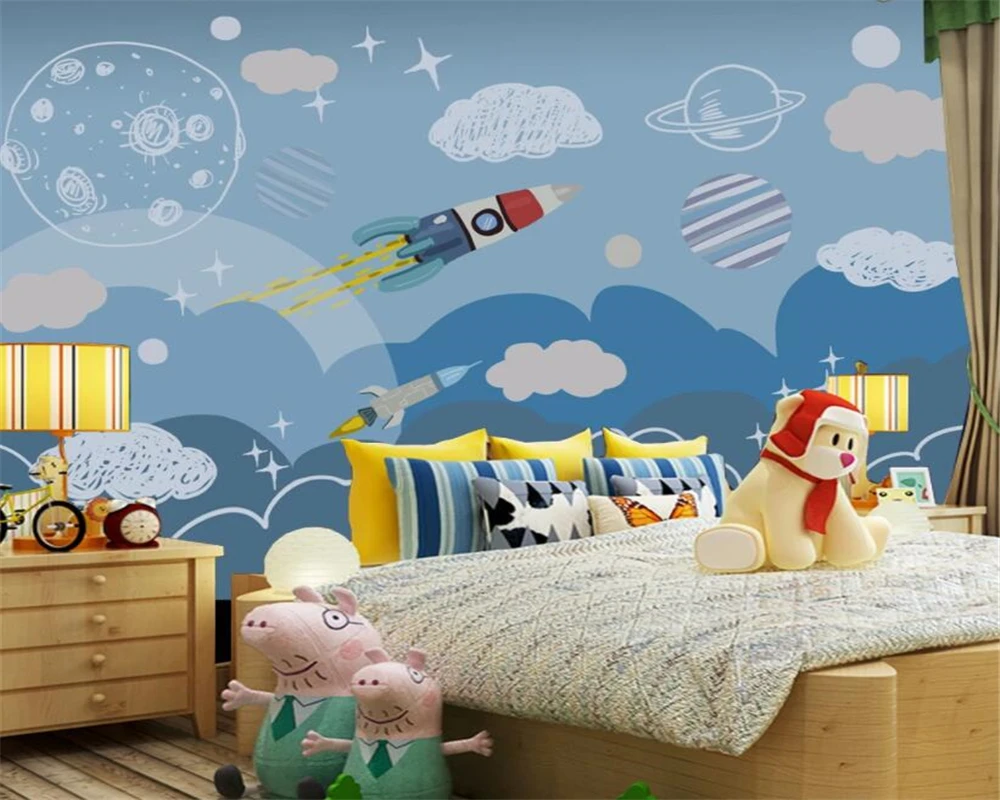 beibehang Custom wallpaper Hand drawn children's room spaceship living room bedroom sofa TV background wall 3d wallpaper