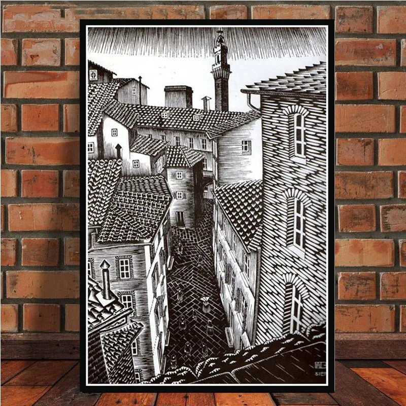 Painting Art Escher Surreal Geometric Retro Vintage Artwork Poster And Prints Wall Art Wall Pictures Home Decor quadro cuadros