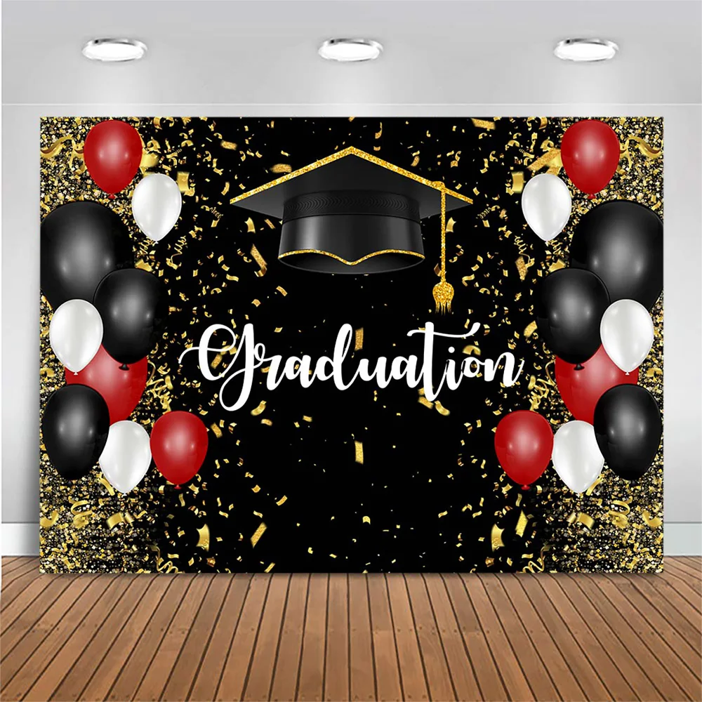 Graduation Backdrop Photography Balloon Bachelor Cap Graduation Party Photo Background Decor Customize Backdrop for Photo Studio