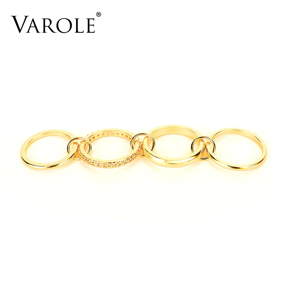 VAROLE Multilayer Rings For Women Gold Color Stack Finger Ring with CZ Fashion Jewelry Wholesale Anillos Mujer