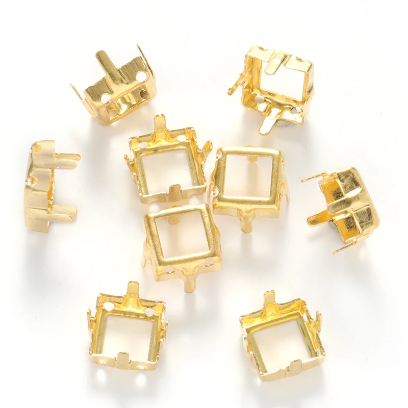 XIAOPU Square Empty Rhinestone Claws Sew On Stones Container Silver Golden Color Rhinestone Base Sewing Crystals Accessories