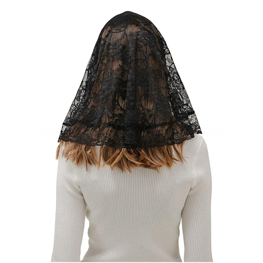 ขนาดเล็ก Soft Lace Mantilla Veil สำหรับโบสถ์คาทอลิกหัวครอบคลุมละติน Mass Vintage แบบดั้งเดิม Kerchief Velos Negra Voile