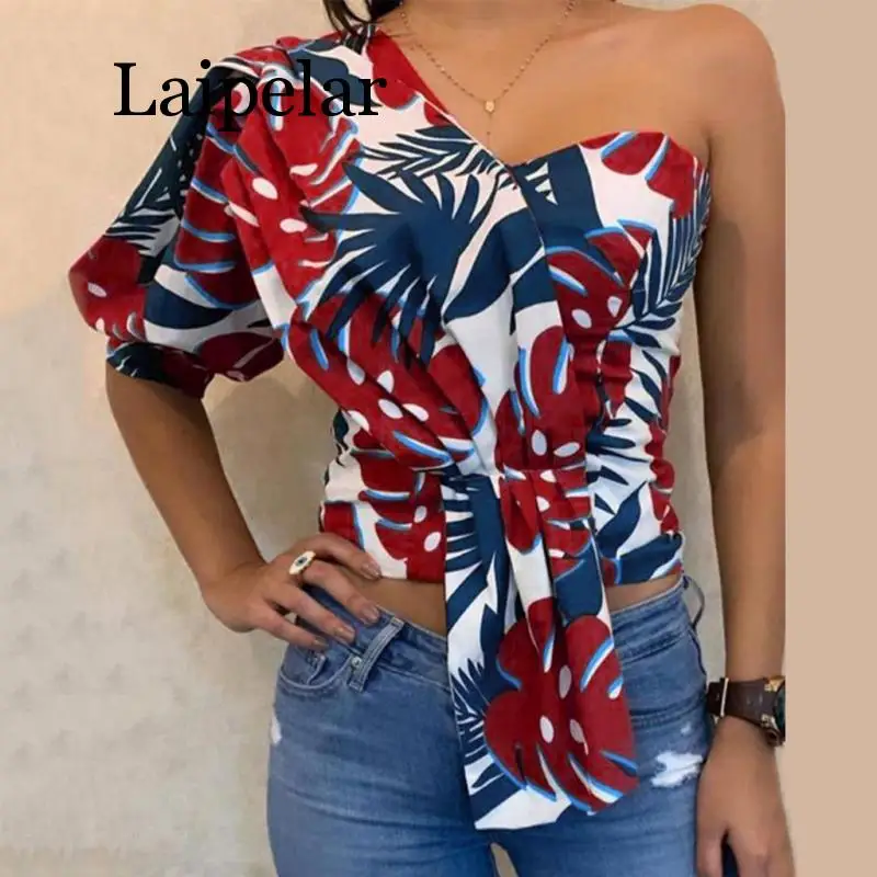 Sexy Feminine Blouse Women Printed One Shoulder Half Sleeve Tops Summer Shirt Blouse Blouses 2020 Women Blusas Mujer De Moda