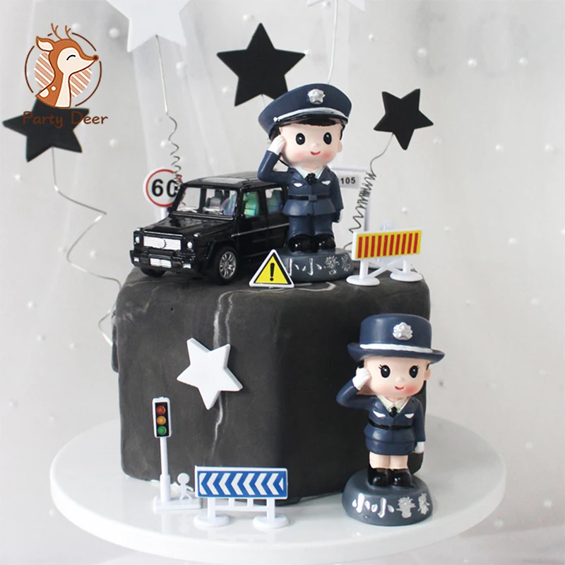 Police Cake Toppers Policewoman Male policeman Plane handcuffs Call machine Decoration Happy Birthday Party Kids Boy Girl Gifts