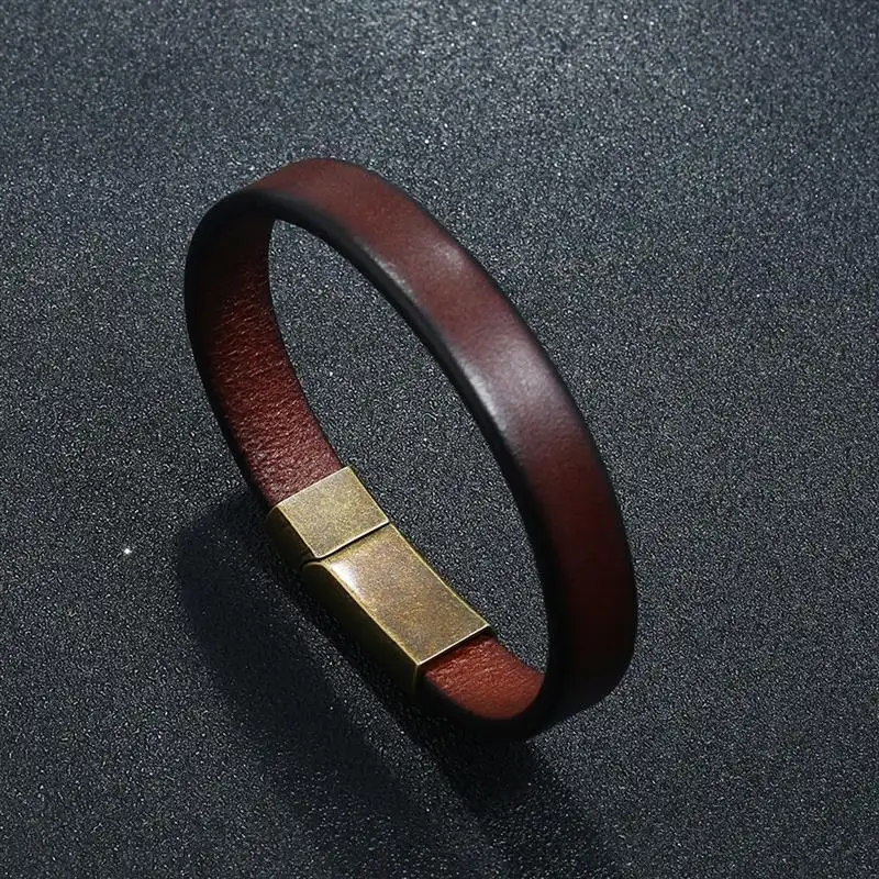 Moda nuovi gioielli da uomo bracciale in pelle marrone per uomo chiusura magnetica in acciaio inossidabile moda 18.5/20.5/22.5cm braccialetti regalo