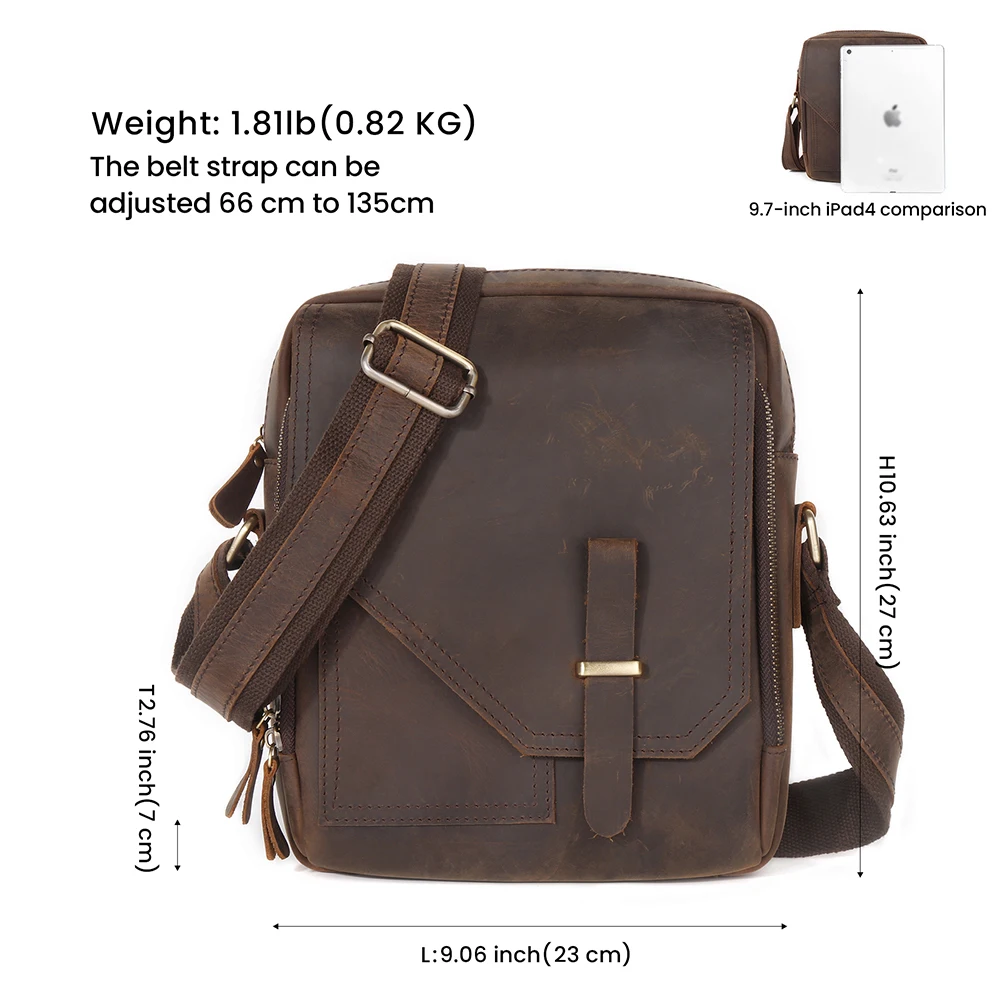 JOYIR Crazy Horse Leather Messenger Bag for Men Multifunctional Casual Crossbody Bags Work Travel Shoulder Bag for 9.7\