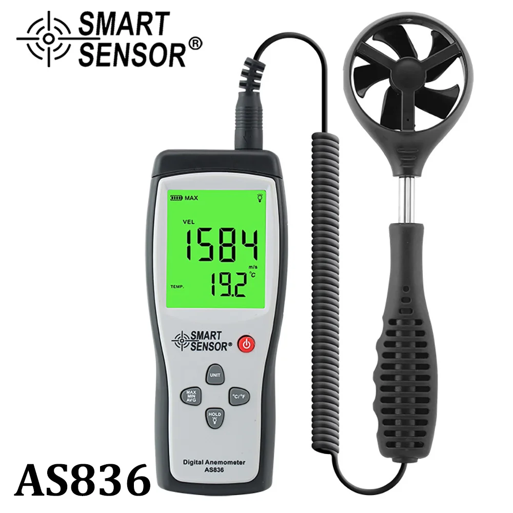 anemometro digital do medidor do ar fluxo medidor esperto do sensor sensor da temperatura as836 03 m s 01