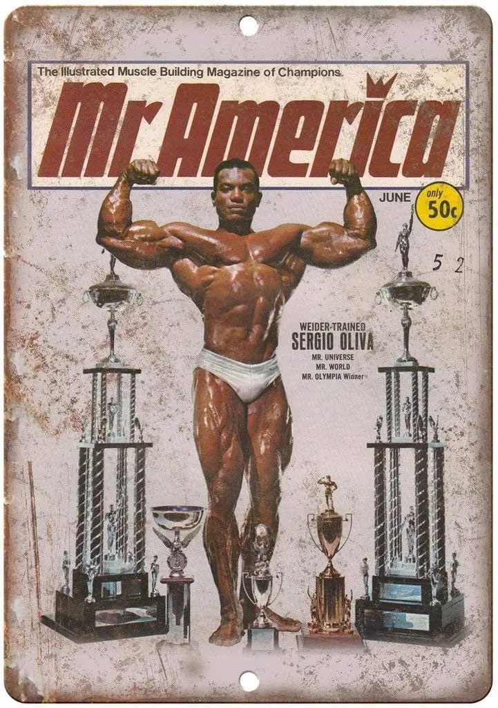 Mr America Sergio Oliva Weider Bodybuilding Metal Plaque Tin Wall Sign Retro Iron Painting Warning Wall Poster for Cafe Pub Bar