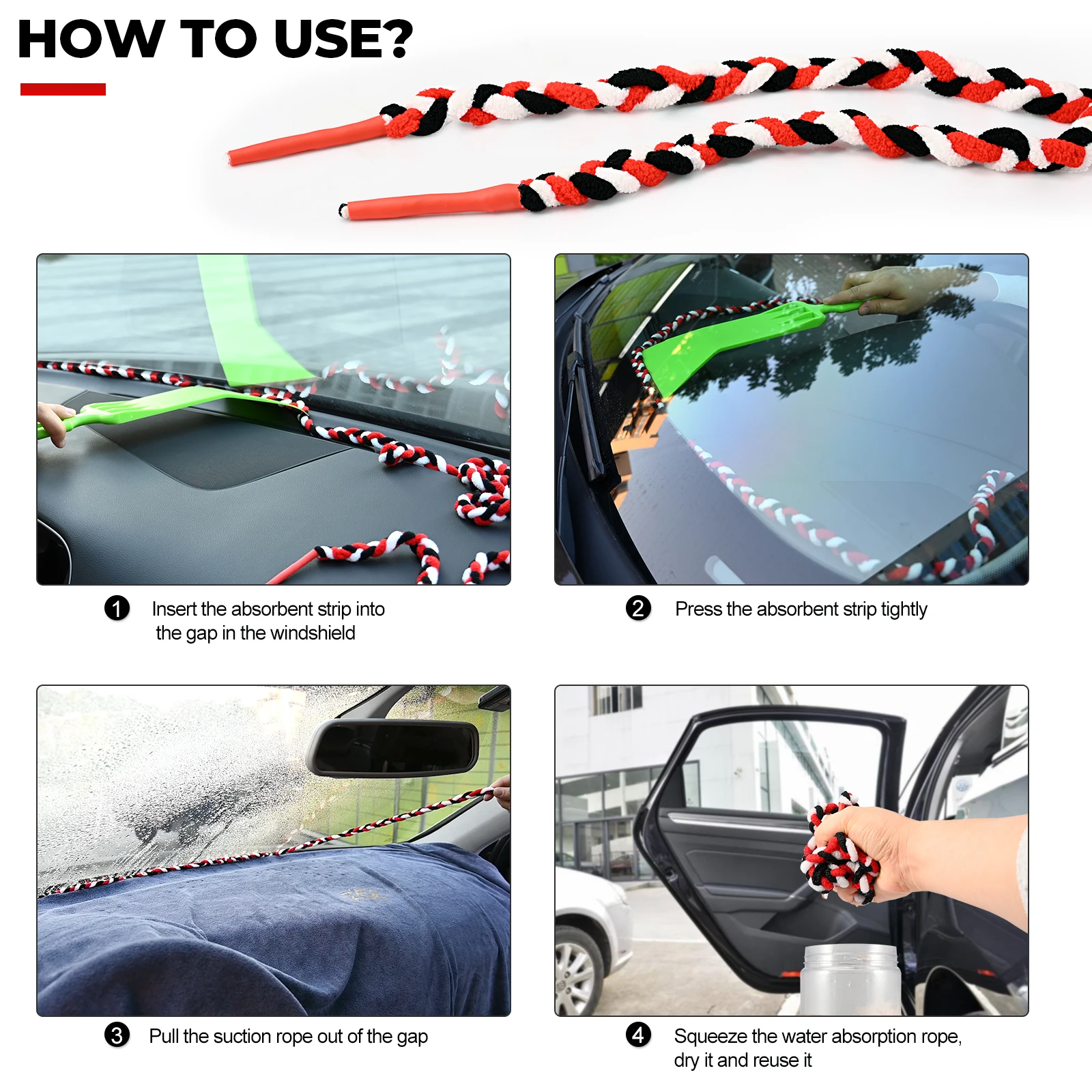 FOSHIO Windshield Gap Water Absorbed Microfiber Cloth Soak Rope Window Film Tinting Tool Cleaning Car Detailing Wash Accessories