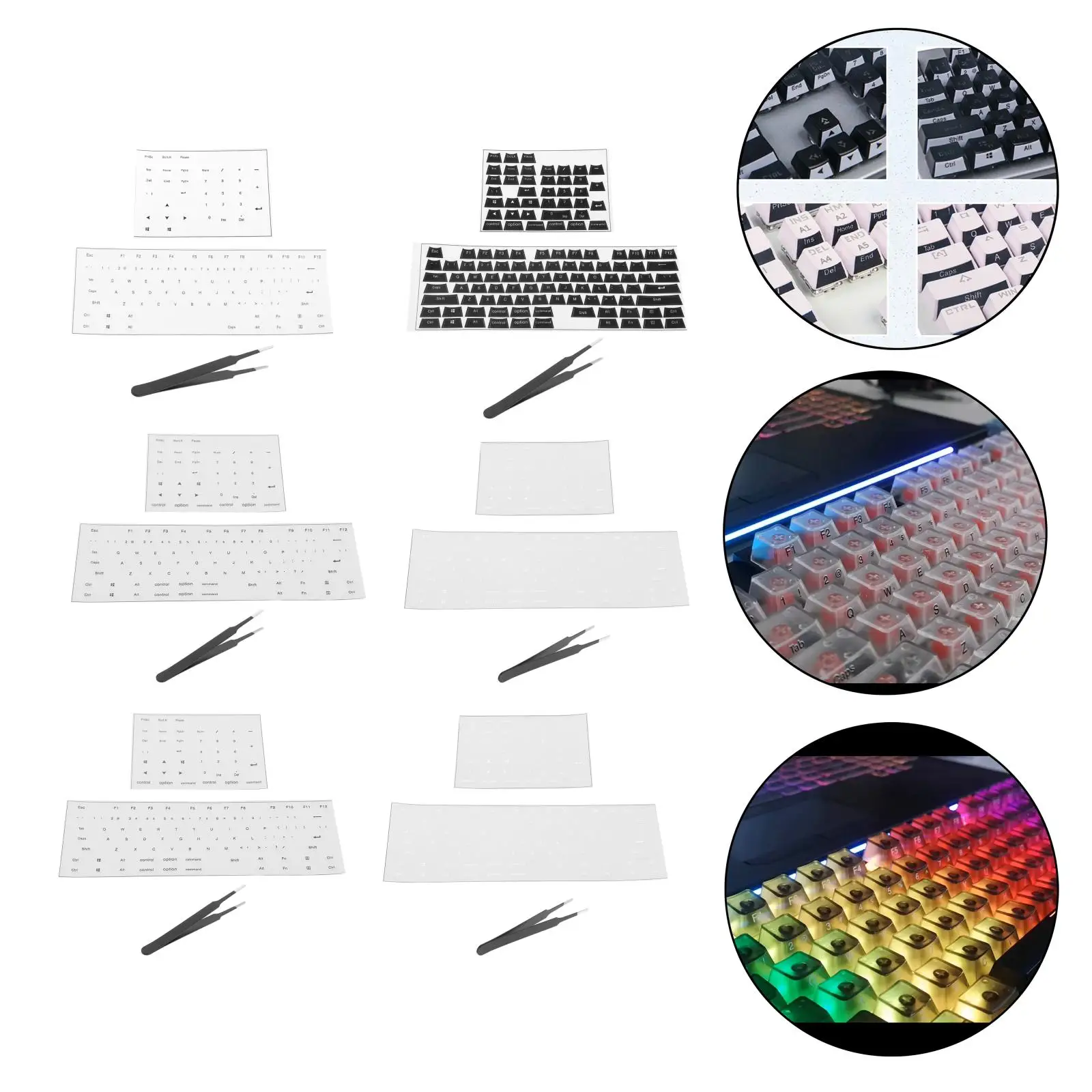 Universal ,Keyboard Side Stickers for OEM Height Mechanical Membrane Keycaps, Computer Desktop, with Mount Tools