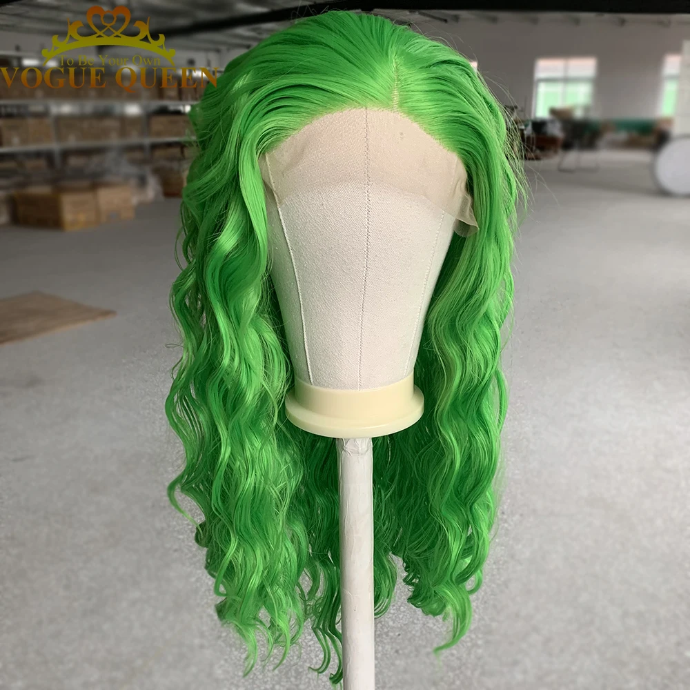 Vogue Queen Apple Green Loose Curly Synthetic Lace Front Wig High Quality Daily Wearing For Women