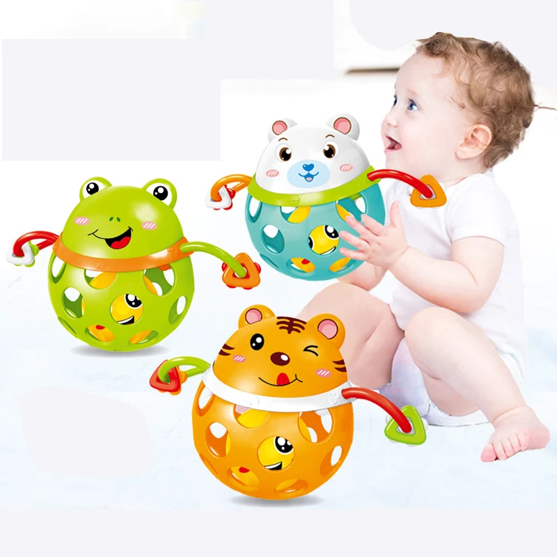 Baby Rattles Toy Cars Soft Plastic Baby Teether Hand Grasping Ball Toys Rattle Early Educational Hand Bell Baby Toys J0417