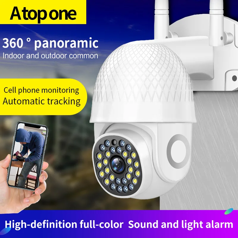 2MP 1080P 360 Degree Wireless PTZ IP Dome Camera Full Color AI Humanoid Motion Detection Sound and Light Alarm CCTV Monitor