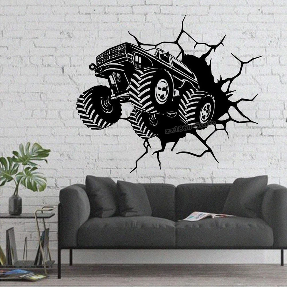 Monster Truck Wall Decal Crash Trucks Wheels Toy Car Wall Sticker  for Boys Room Nursery Decor Vinyl Home Decor Stickers B612