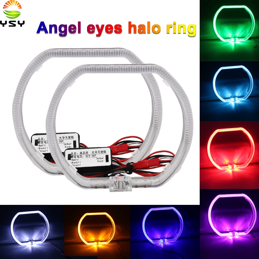 100/76MM LED Angel Eyes Square Guide Halo Ring Daytime Running Lights With Driver For Bi Xenon Headlight Lenses DRL Accessories