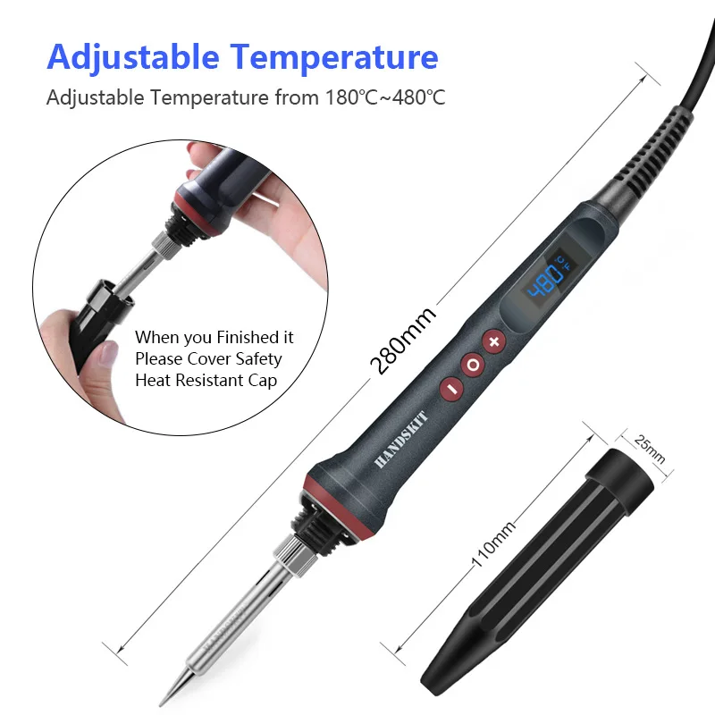 Handskit 90W Digital Electrical Soldering Iron kit Thermal Control Soldering Iron with 4 Wire Core and 5 Tip Welding Tools EU US