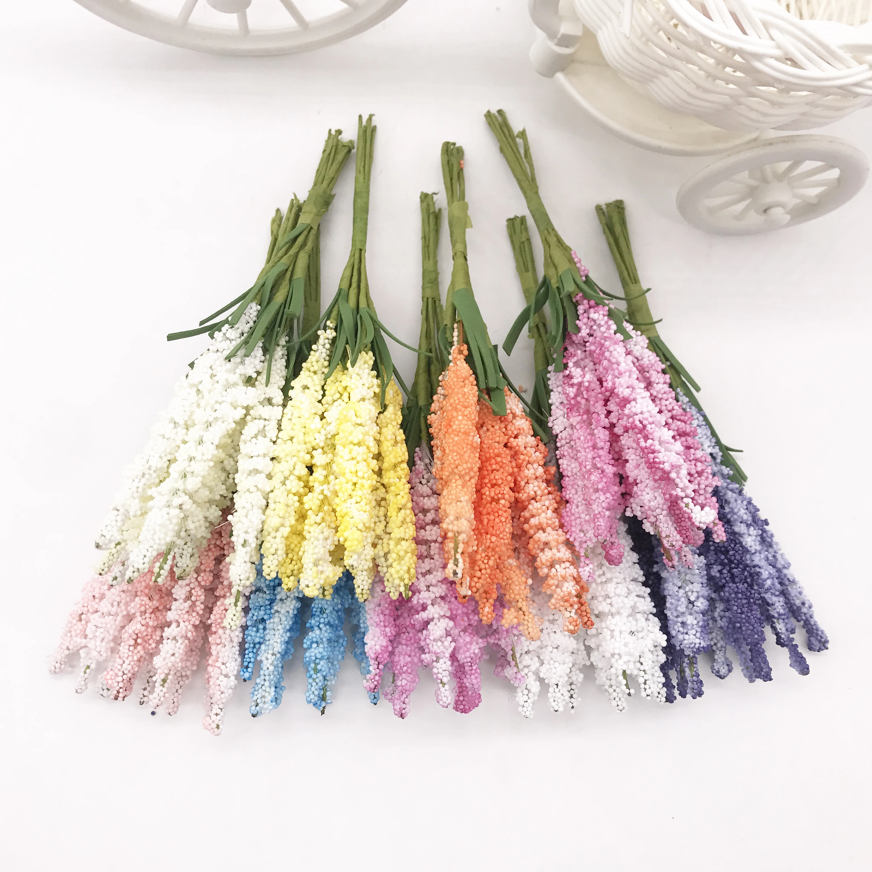 10Pcs/lot Mini PE Lavender Artificial Flowers for Wedding Home Decoration DIY Craft Gift Bride Wreath Scrapbooking Fake Flower