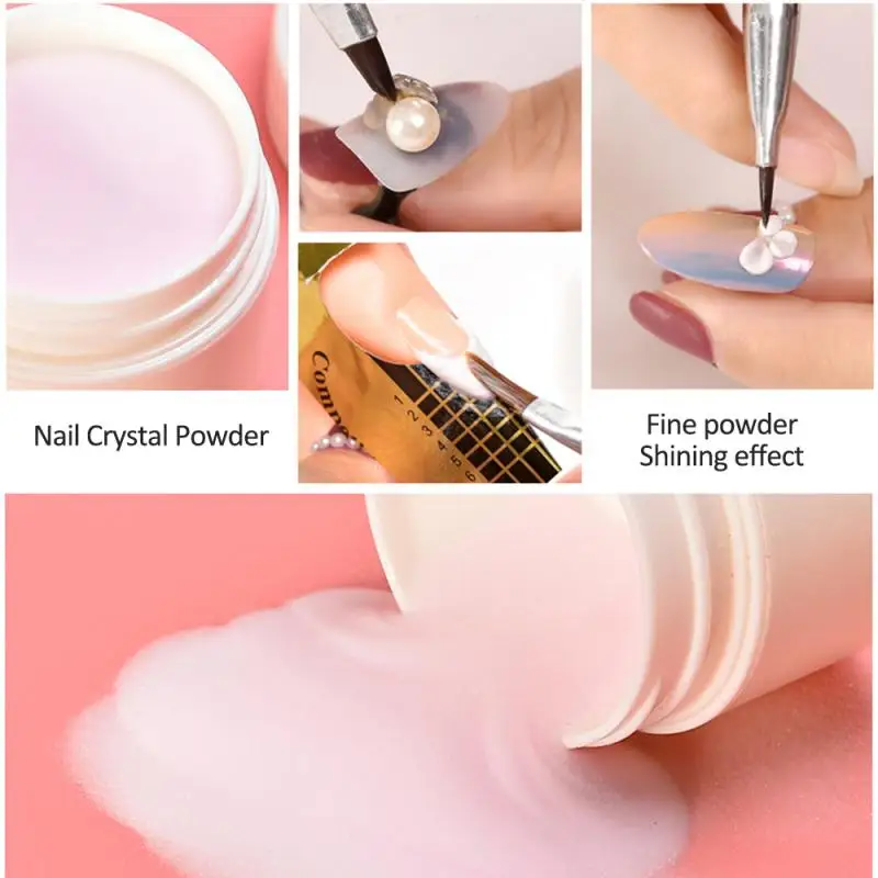 3D Nail Tip Acrylic Powder Nail Glitter Builder Clear Pink White Crystal Powder Manicure Salon Tools T0848