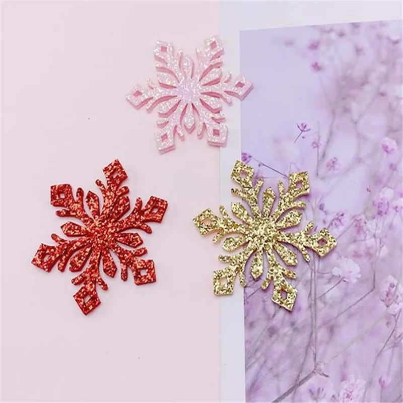 Glitter Christmas Decoration Snowflakes Felt Sewing Accessories Patch Hairpin Material Pendant DIY Handwork Craft Supplies10 Pcs