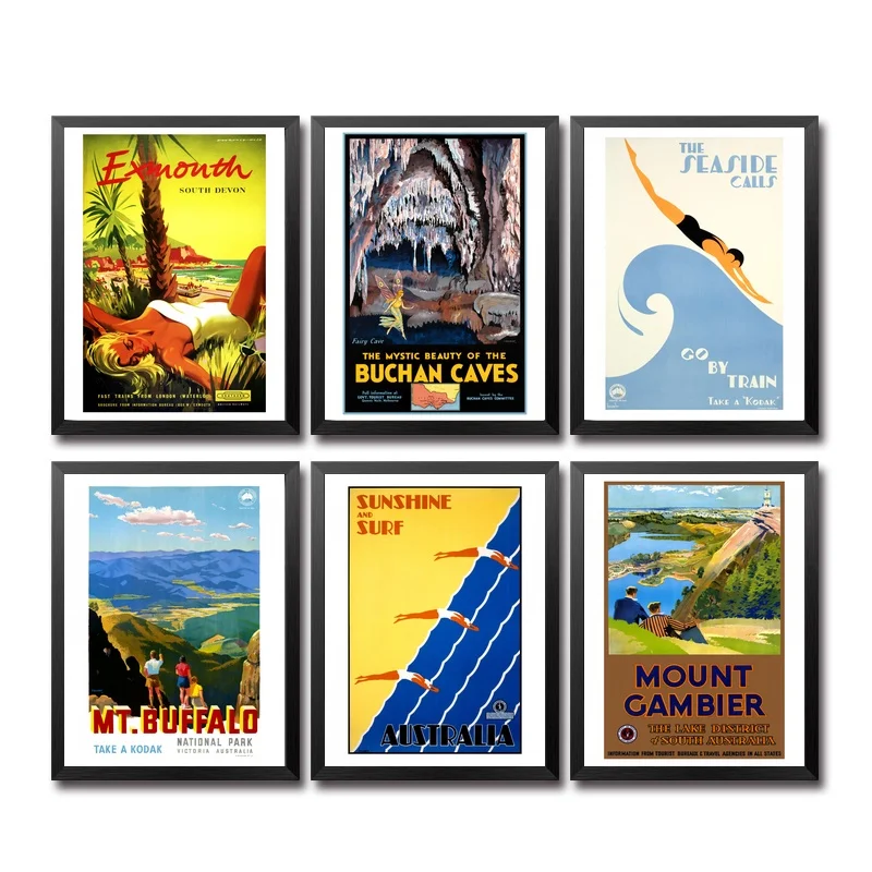 Australia Mountain Beautiful Women Beach Vintage Travel Poster