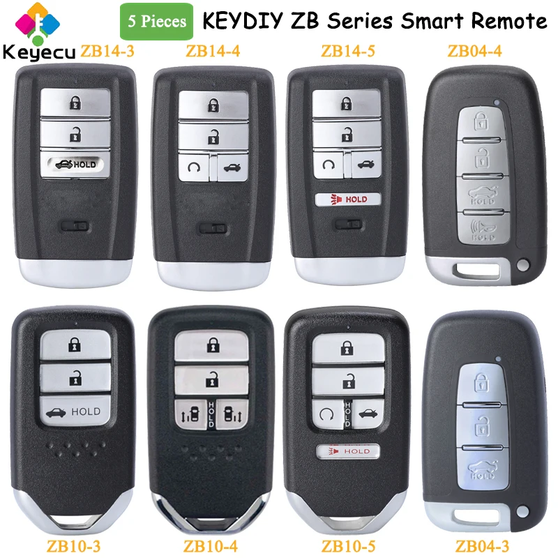 KEYECU 5 Pieces KEYDIY KD ZB Series ZB14 ZB04 ZB10 for Honda for Hyundai for Kia Style Smart Remote Car Key for KD-X2 Key Tool