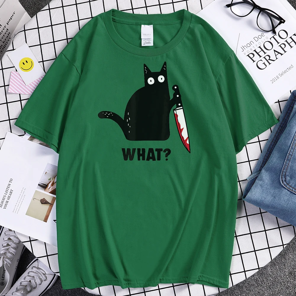 Balck Cats Cute Cat Funny Kawaii Cats What Short Sleeved Men Summer Street T-shirt Unisex Style Short Sleeves Fitness Streetwear